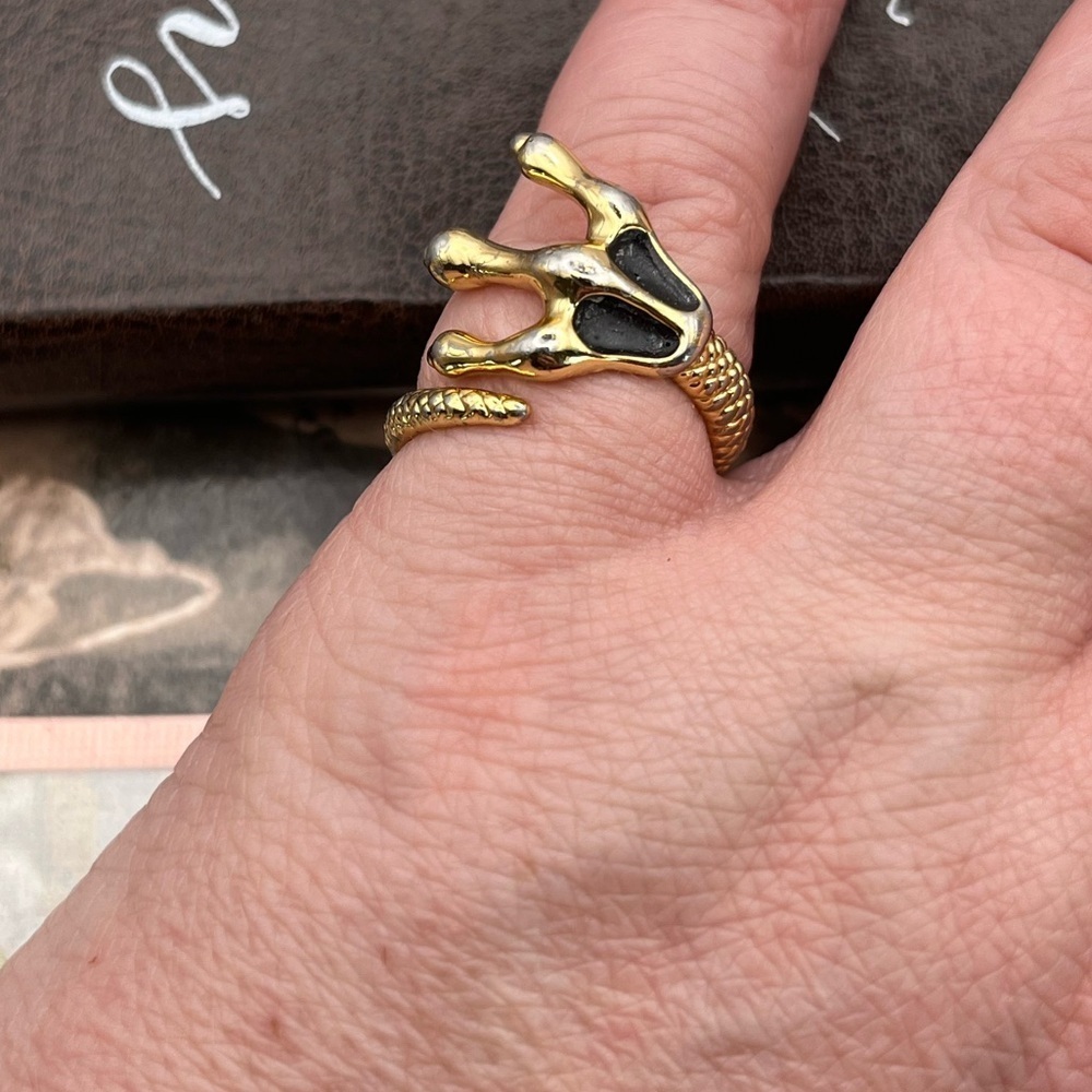 Skeleton Hand Wrap Ring Gold Black Goth Whimsigoth Statement Jewelry